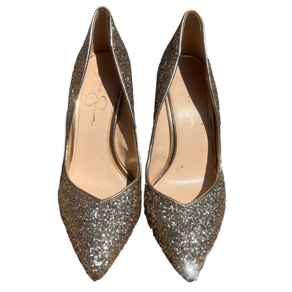 Jessica Simpson Gold Glitter Heels Worn Once! - Picture 3 of 9